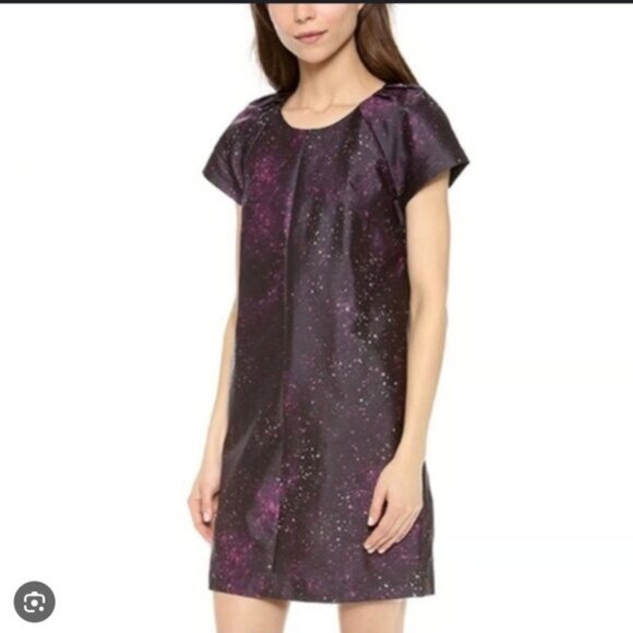 Club Monaco Black Ophelia Galaxy Print Silk shift Dress Size 2 - Picture 1 of 8